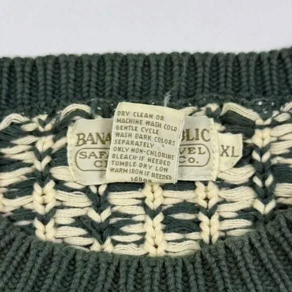 Vintage Banana Republic Knit Sweater Green White Snowflake Cotton XL - Picture 4 of 6